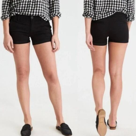 American Eagle Super Stretch AEO Twill X Black Low-Rise Chino Shorts 4 - Picture 1 of 11